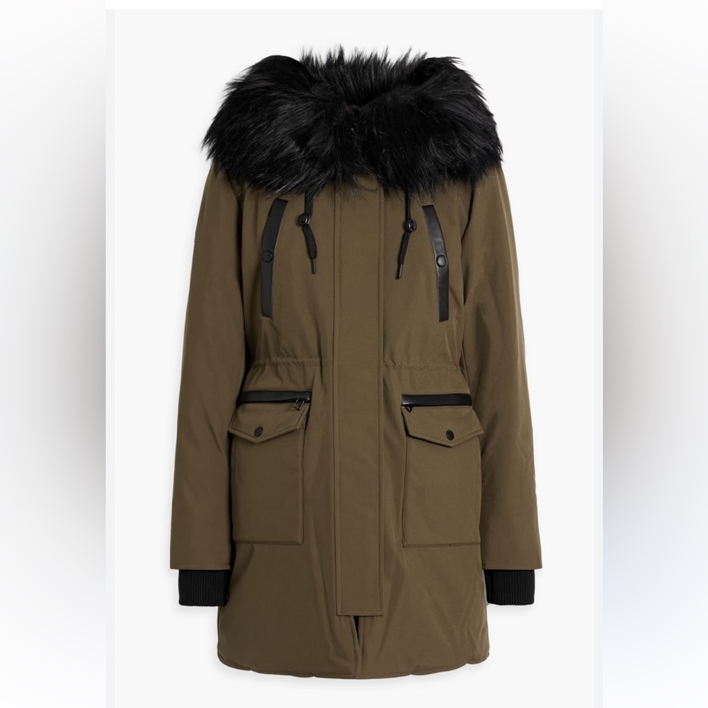 NWT $595 RUDSAK Plush-trimmed shell hooded down parka Women Size L